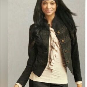 CAbi 221 Corps Jacket Military Embroidered Blazer Dark Gray Tailored Size 10